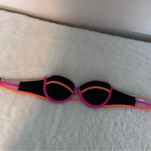 Victoria's Secret Black Bikini Top with Pink and Orange Accents